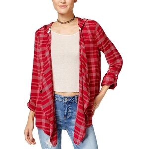 Roxy Hooded Plaid Waterfall Cardigan